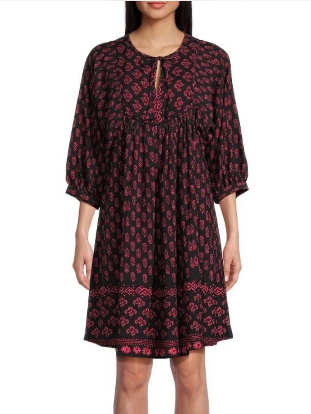 beachlunchlounge boho 3/4 sleeve tassel Mini Dress Black Rose XL